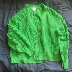 Bright green cardigan sweater